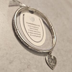 Silver Inspirational Bracelet with Heart Charm 1 Corinthians 13:4